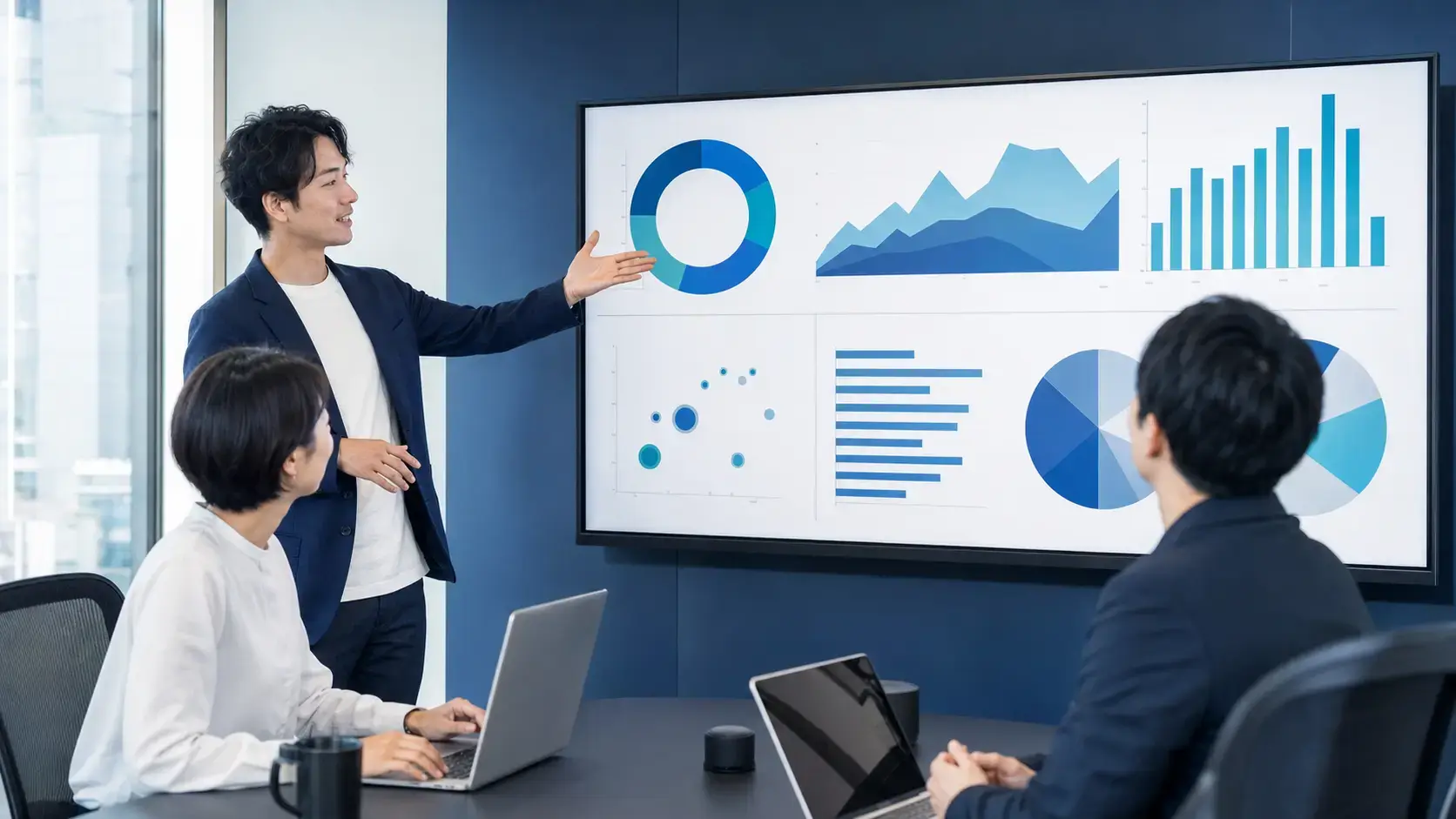 Business analyst presenting performance insights to colleagues