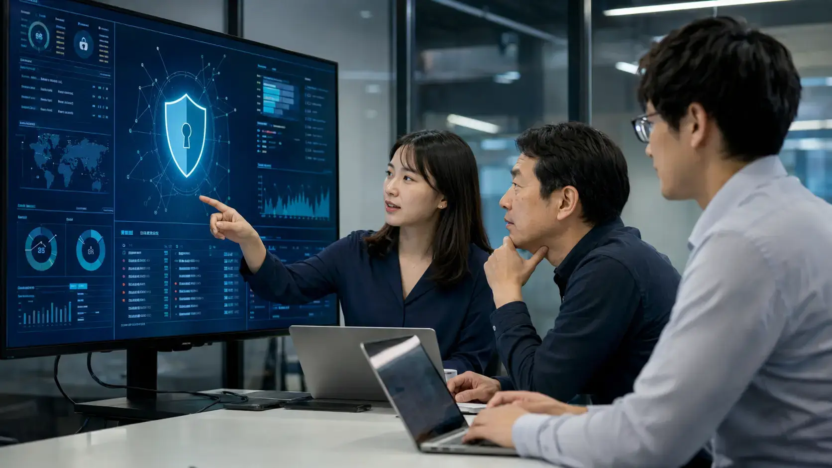 Security specialists reviewing application risks