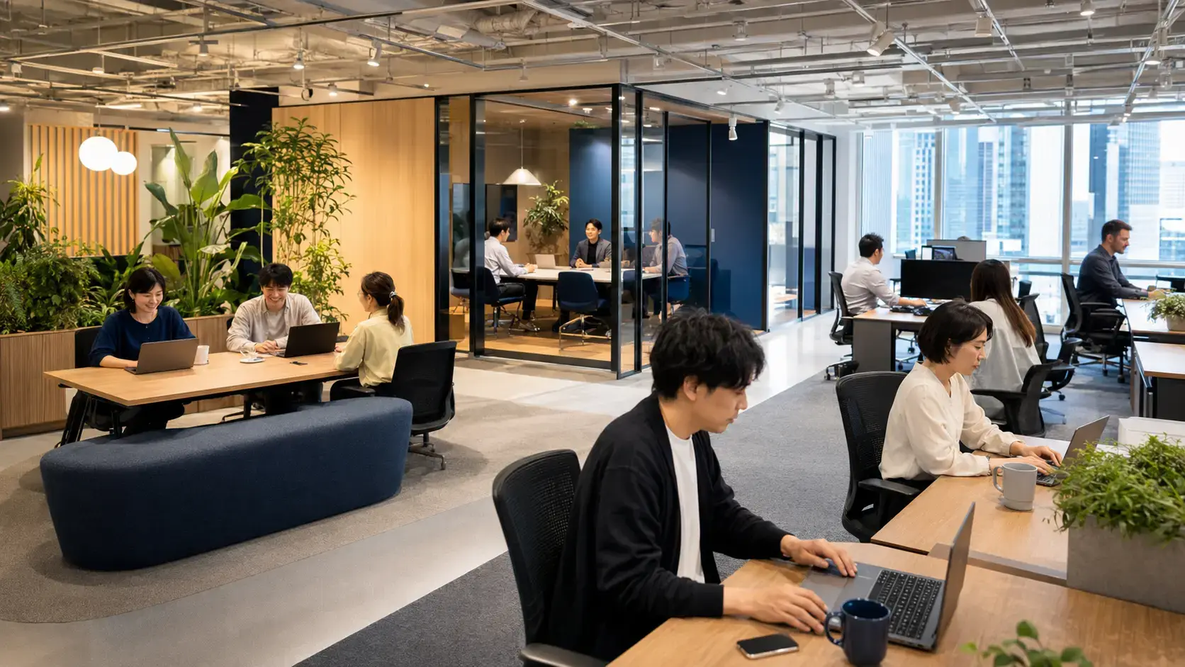 Software teams working in a modern Tokyo technology office