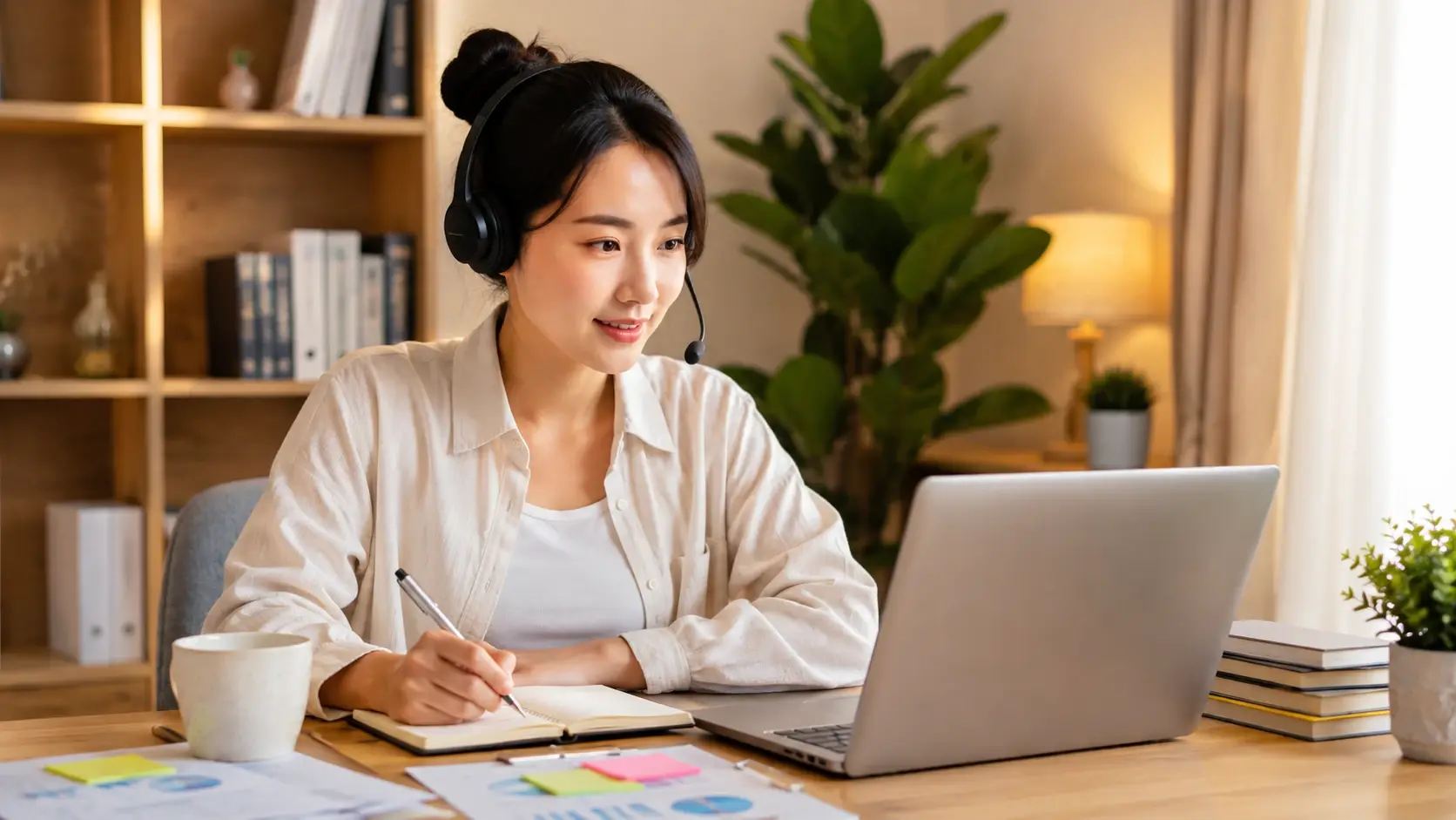 Japanese virtual assistant working remotely from a home office